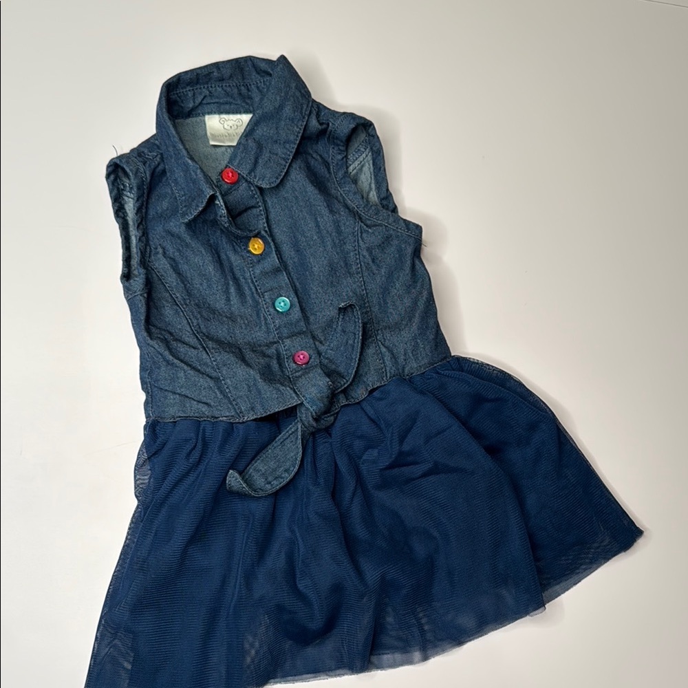 Koala Kids Denim Kids Dress with Colorful Buttons and tulle skirt (EUC)